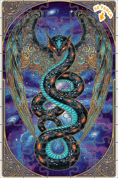 Teona Ahşap Dragon Snake Galaxy Art Double Layer Framed Wooden Puzzle 50 Piec...