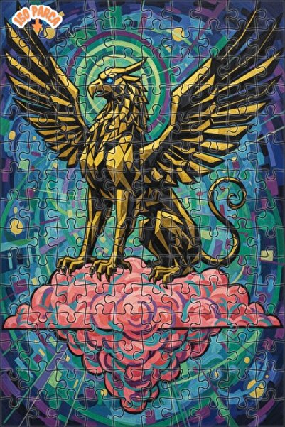 Teona Ahşap Fairy Tale Grifon Art Oil Painting Look Double Layer Framed Woode...