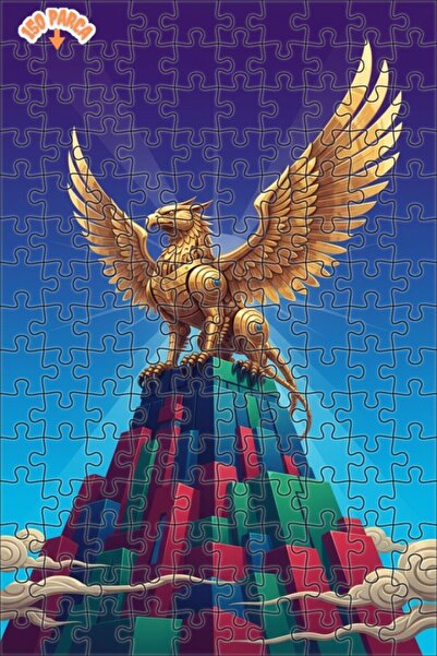 Teona Ahşap Golden Armored Griffin Looks Upward Double-Decker Framed Wooden P...