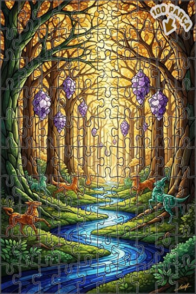 Teona Ahşap لغز خشبي مؤطر بطبقتين من فن الغابة السحرية والكريستال أزرق بلون ا...