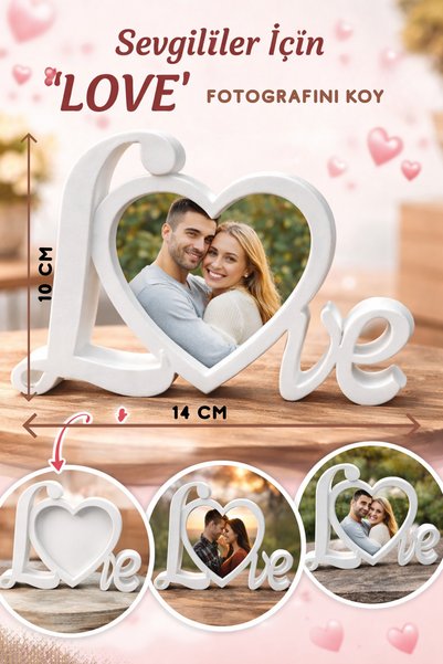 FourClovers LOVE Kalpli Fotoğraf Çerçevesi |3D Baskı Dekoratif Biblo|Fotoğraf...