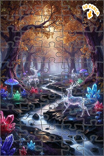 Teona Ahşap لغز خشبي مؤطر بطبقتين من الغابة السحرية والغزلان الكريستالية 50 ق...