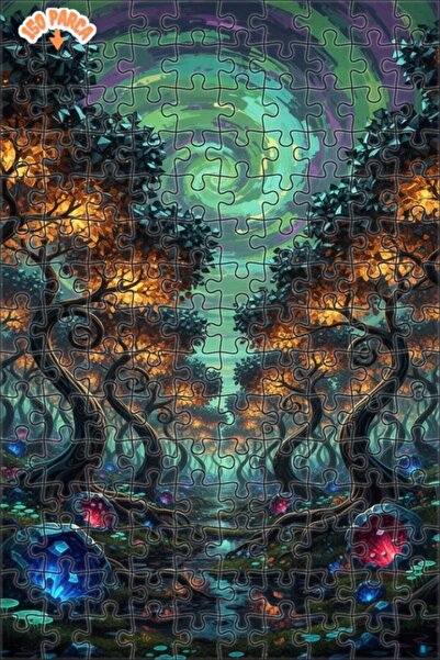 Teona Ahşap لغز خشبي مؤطر بطبقتين بمظهر الغابة الغامضة والسماء الحلزونية، لوح...