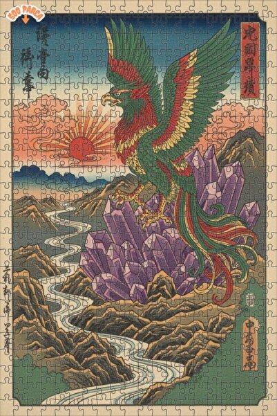 Teona Ahşap لغز خشبي مؤطر بطبقتين بمنظر جبلي كريستالي لطائر الفينيق السحري 50...