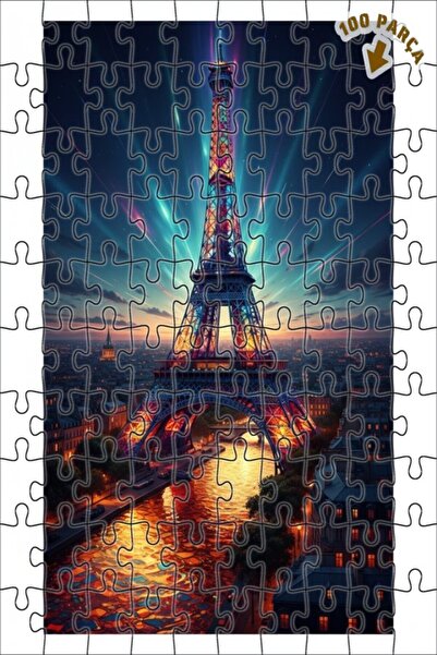 Teona Ahşap لغز خشبي بإطار مزدوج الطبقات ليلة باريس المتألقة 100 قطعة 25x25