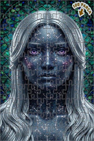 Teona Ahşap لغز فني بمظهر لوحة زيتية لامرأة فضائية بوجه كوني 100 قطعة 25×25