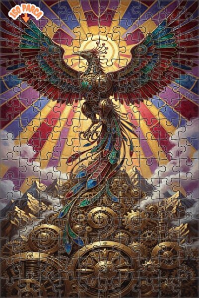 Teona Ahşap Mechanical Phoenix Art Oil Painting Look Double Layer Framed Wood...