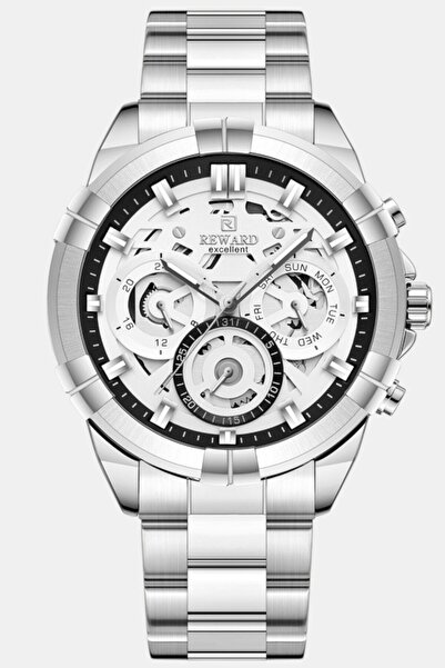 Reward Erkek Kol Saati Quartz Takvimli Gümüş-Siyah Kadran Çelik Kordon Gümüş ...