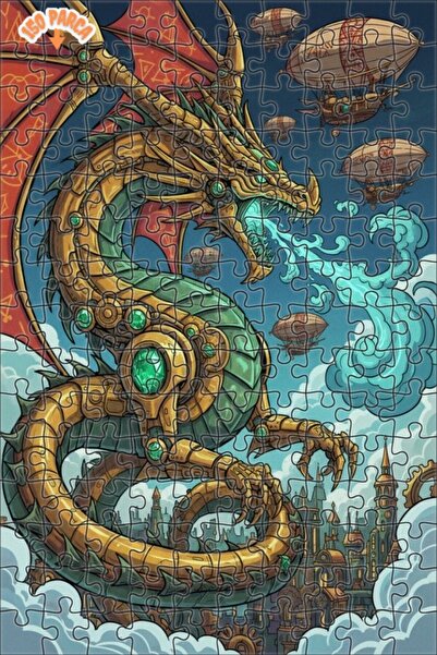 Teona Ahşap Mechanical Dragon Steampunk Art Double Deck Framed Wooden Puzzle ...