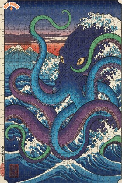 Teona Ahşap لغز خشبي بمظهر الزيت الزيتي بتصميم أمواج كراكن 500 قطعة 50×30