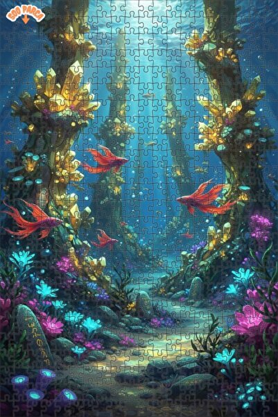 Teona Ahşap لغز خشبي مؤطر بطبقتين من فن الأسماك الكريستالية السحرية 500 قطعة ...