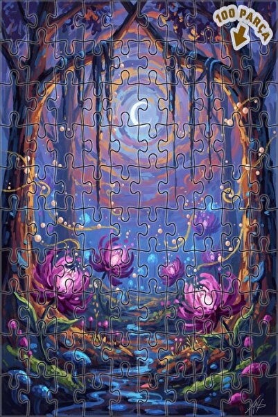 Teona Ahşap لوحة زيتية لغابة سحرية مع أزهار ضوء القمر، لوحة خشبية مؤطرة بطبقت...