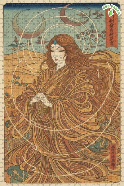 Teona Ahşap لغز خشبي بإطار مزدوج الطبقات بنمط القمر للنساء من Ukiyo-e، 800 قط...