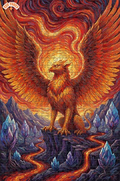 Teona Ahşap لغز خشبي على شكل جريفين ذو أجنحة لهب بمظهر لوحة زيتية 500 قطعة 50×30