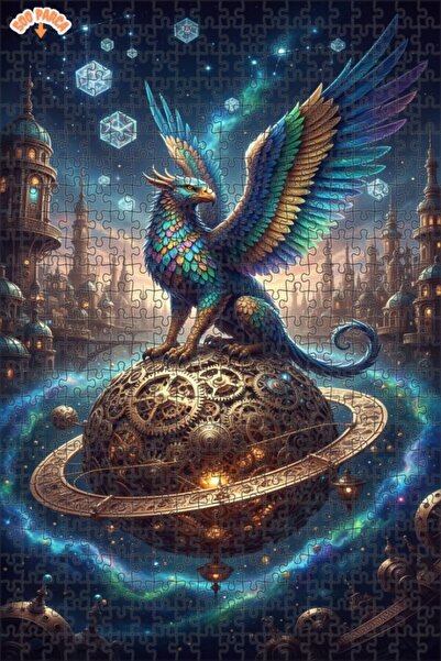 Teona Ahşap Fantastic Winged Creature on a Mechanical Planet Double-Decker Fr...