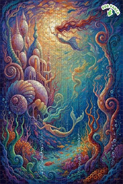 Teona Ahşap لغز خشبي مؤطر بطبقتين بتصميم حكاية سحرية من البحر 800 قطعة 70×50