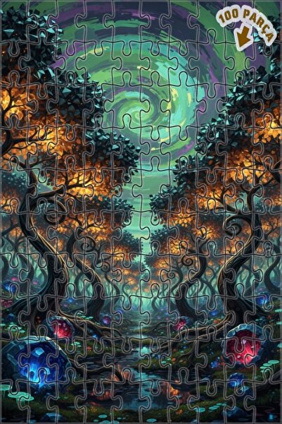 Teona Ahşap لغز خشبي مؤطر بطبقتين بمظهر الغابة الغامضة والسماء الحلزونية، لوح...