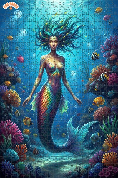 Teona Ahşap لغز خشبي مؤطر بطبقتين بمظهر لوحة زيتية لحورية البحر السحرية 500 ق...