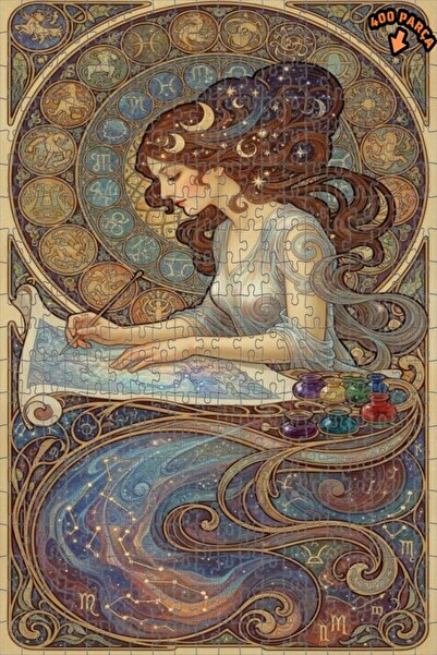 Teona Ahşap لوحة فنية خشبية مؤطرة بطبقتين على شكل فنانة ترسم السماء، تصور مشه...