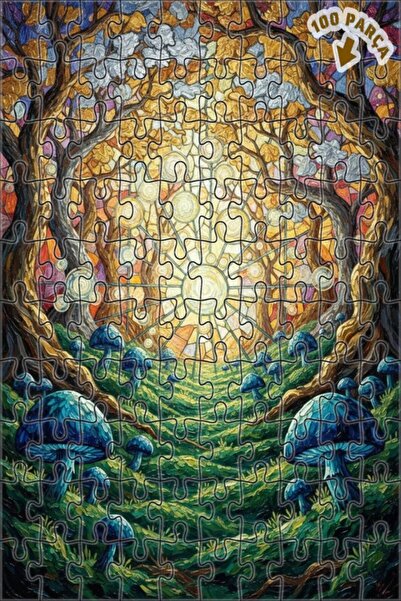 Teona Ahşap لغز خشبي مؤطر بطبقتين بمظهر لوحة زيتية لشمس الغابة الغامضة 100 قط...