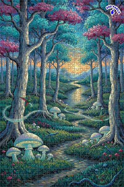 Teona Ahşap لغز خشبي بمظهر لوحة زيتية لاستكشاف الغابة السحرية 600 قطعة 50×35