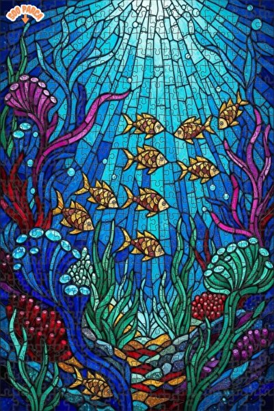 Teona Ahşap لغز خشبي بتصميم موزاييك زجاجي لحزمة أسماك ملونة تحت الماء 500 قطع...