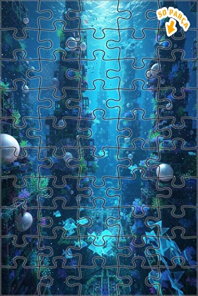 Teona Ahşap لغز خشبي بمظهر لوحة زيتية لمدينة أتلانتس الخيالية 50 قطعة 15×25