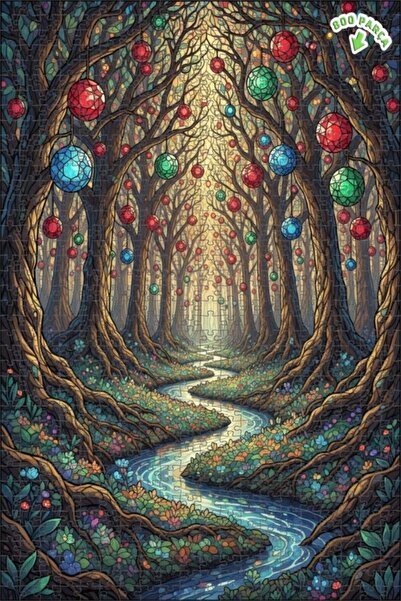 Teona Ahşap لغز خشبي مؤطر بطبقتين بمظهر لوحة زيتية لغابة كريستالية سحرية 800 ...