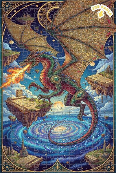 Teona Ahşap لغز خشبي مؤطر بطبقتين من فن التنين السحري 200 قطعة 25×35