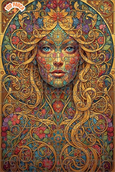 Teona Ahşap لغز خشبي مؤطر بطبقتين بنمط فني نوو بتصميم صورة امرأة بنقوش زهور 1...