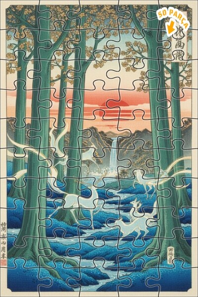 Teona Ahşap لغز خشبي بمظهر لوحة زيتية لغزلان الغابة الغامضة 50 قطعة 15×25