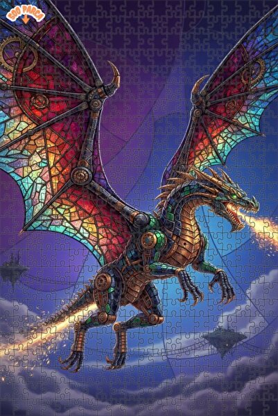 Teona Ahşap لغز خشبي بإطار مزدوج الطبقات بمظهر الزجاج الملون على شكل تنين ميك...