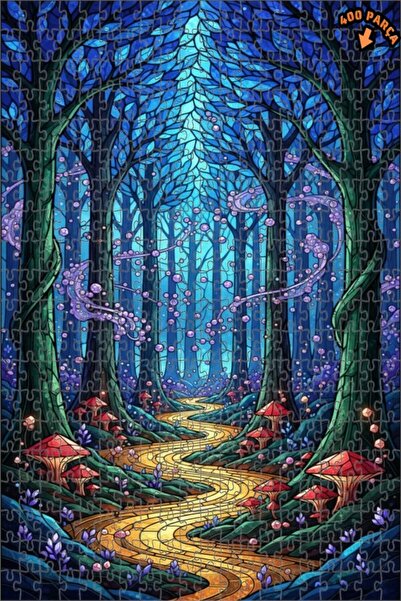 Teona Ahşap لغز خشبي على شكل طريق الغابة السحرية مع إطلالة على الزجاج الملون،...