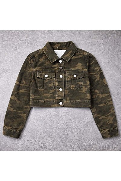 Lolliboomkids Jachetă de blugi cool cu ​​model de camuflaj pentru fete - CAMU...