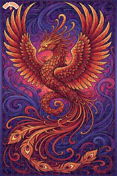 Teona Ahşap لغز خشبي رائع بإطار مزدوج الطبقات بمظهر لوحة زيتية لطائر الفينيق ...