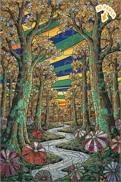 Teona Ahşap لغز خشبي مؤطر بطبقتين بتصميم فني خطي ملون لجسر الغابة الساحرة 50 ...