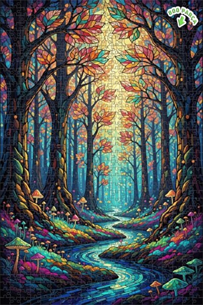 Teona Ahşap لغز خشبي بتصميم فسيفساء نهر الغابة السحرية، ذو طابقين، مؤطر، 800 ...