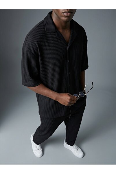 KHAYN Men's Ribbed Relaxed Fit Cotton Short Sleeve Shirt Tracksuit Set K8007Ft