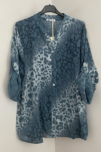 AYASOFYA OTANTIK Women's Italian Steel Blue Tie-Dye Leopard Print Folded Orph...