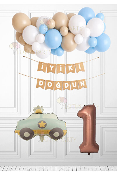 LOTUS PARTY Retro set policijskog automobila Kraft beli tekst za srećan rođen...