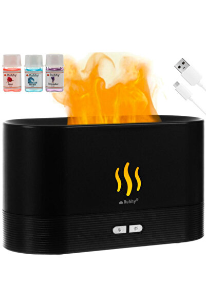 Ruhhy Difuzor umidificator de aromă 180 ml LED RGB – Efect flacără LED RGB, 3...