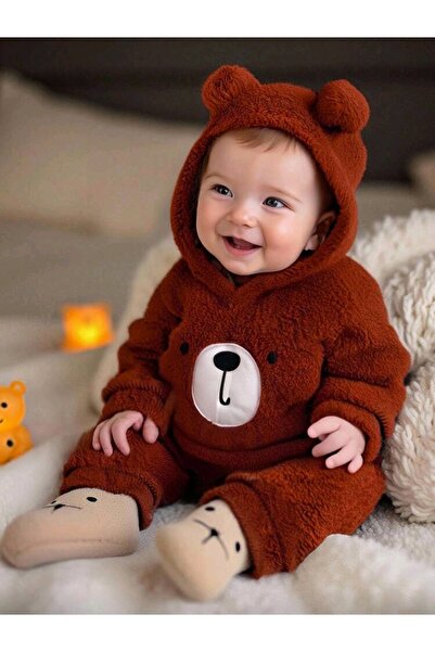 OEM Trening maro, pufos cu urechi de ursulet pentru baietei 12-18 luni, 86 cm