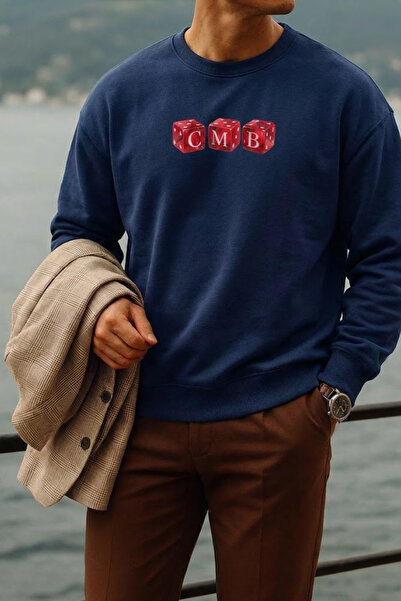 COMBİNE MİCHAİL سترة رجالية كاجوال تريند مطبوع باللون الأزرق