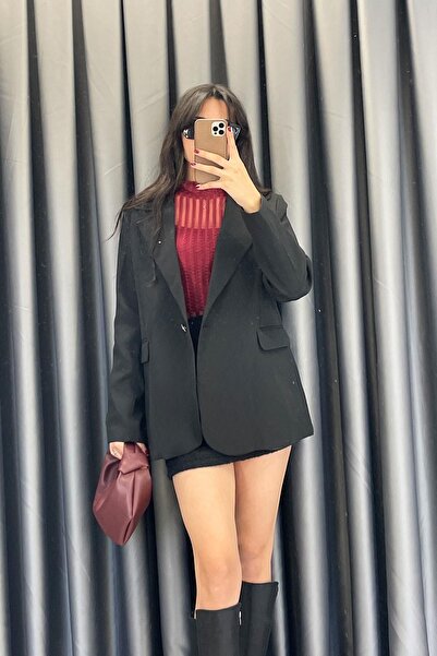 Mistix جاكيت بليزر بزر واحد - أسود أسود