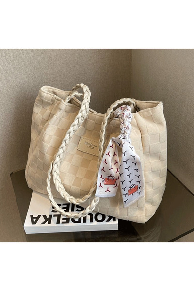 PriStyle Geanta Dama de Umar, Shopper, Bretele Impletite, Esarfa Decorativa, ...