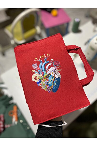DUTTDİKİM Red– 17X24 cm Book Bag |   Water Repellent Fabric | Heart Flower Pa...