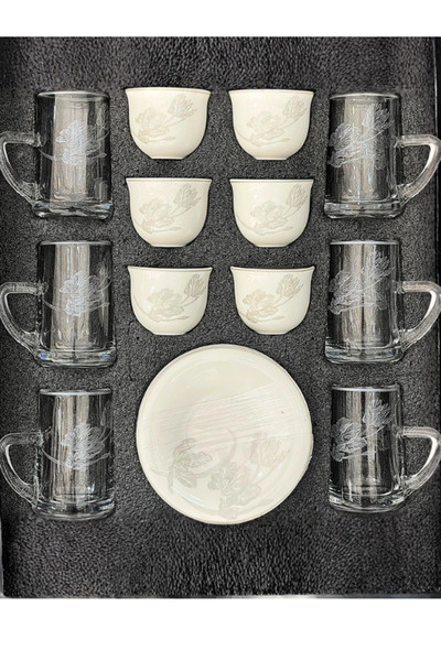 Generic White patterned teacup set – 18 pieces