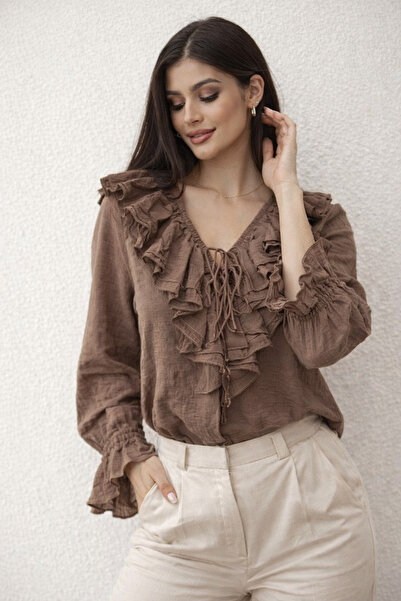 DİMA Long Sleeve Blouse with Ruffle Collar and Sleeves