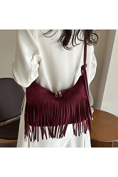 PriStyle Geanta Dama de Umar cu Franjuri, Boho Chic, Piele Ecologica Intoarsa...