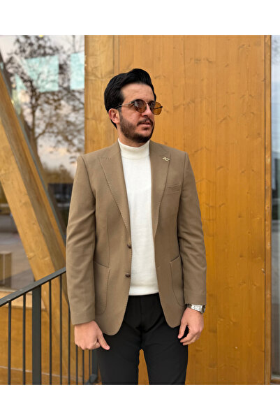 Avni Ceylan Elegant Textured Velvet Single Button Blazer Jacket